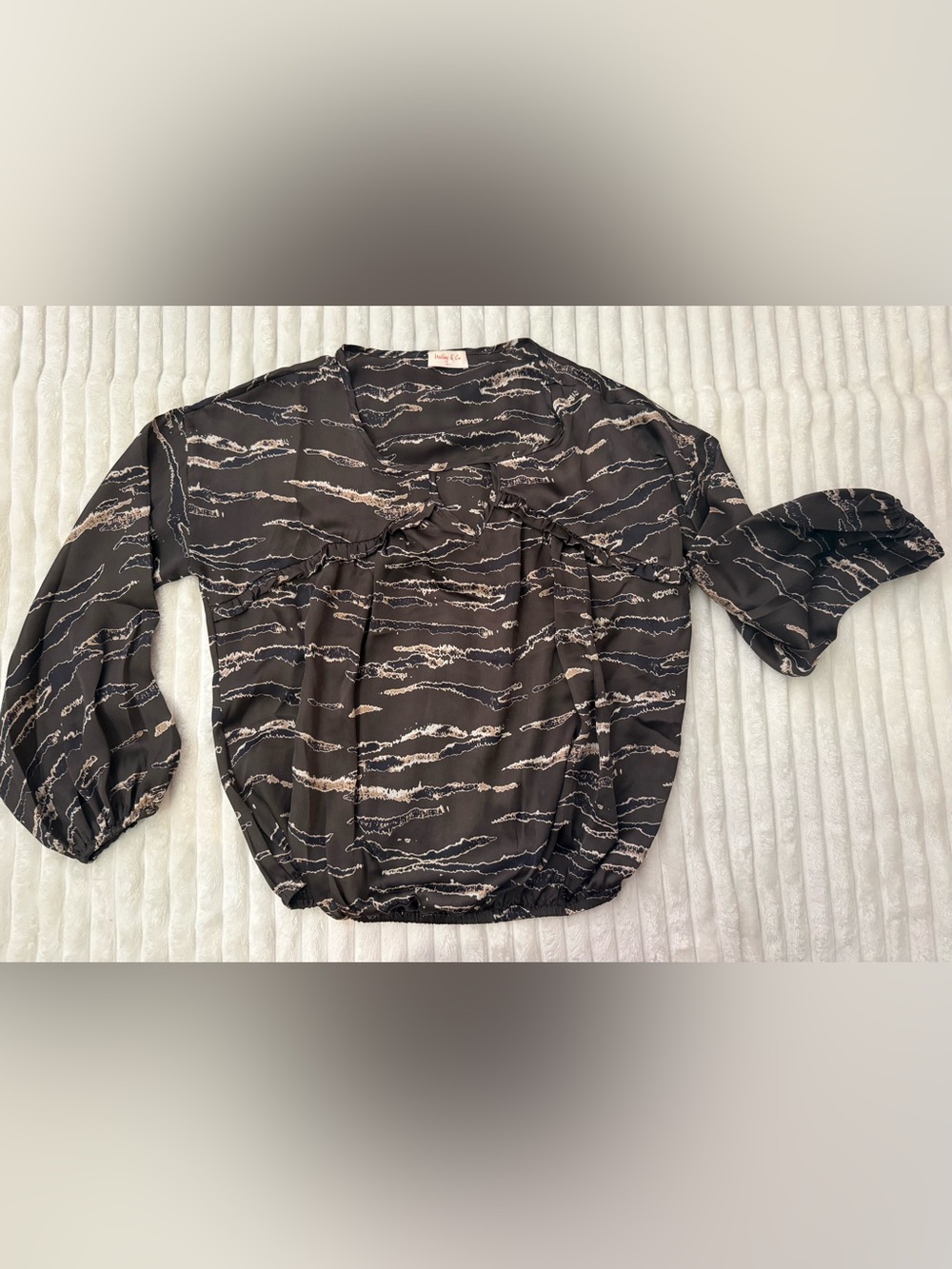 Women's Brown Printed Ruffle Yoke Blouse